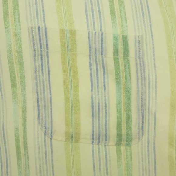 Tommy Bahama Mens XL Linen Shirt L/S Green Yellow Stripe Button Up Beach Wear - Picture 8 of 12
